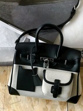 Black and Cream Structured Firkin Cargo Bag